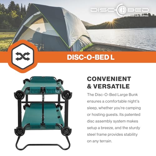 Image of Disc-O-Bed Portable Cam-O-Bunk Bed Large 2 Adult Sleeping Cot for Camping, Green