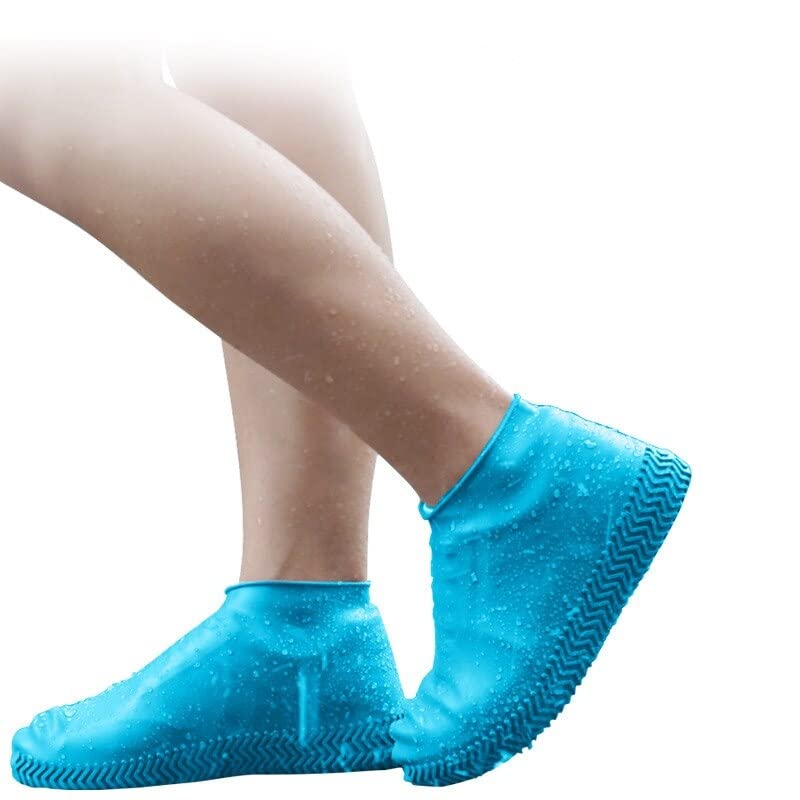 Trendegic Reusable Silicone Rubber Rain Socks Shoe Covers Foldable Shoe Protectors (Medium, Blue)