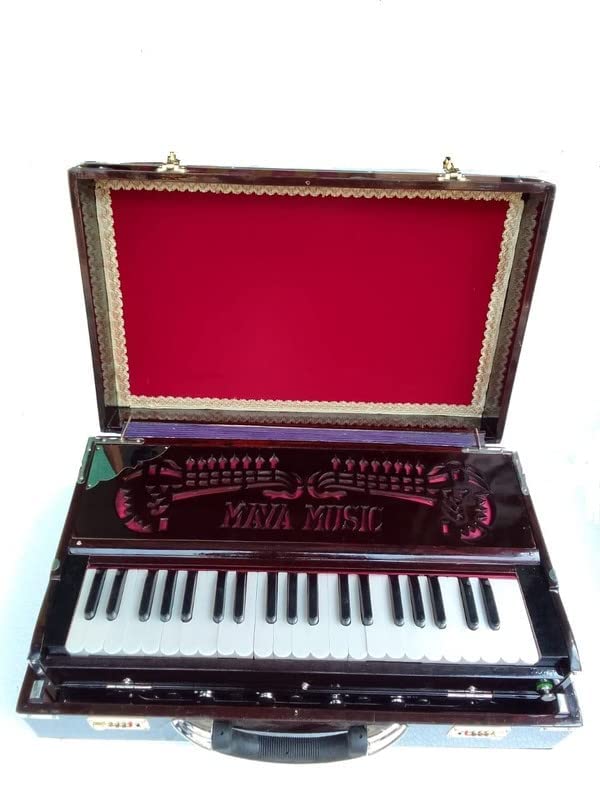 Maya Musicals 3.75 Octave Box Harmonium with Coupler with Bass Male Palitana Reeds With 42 Italian Keys Burma Teak Wood With Full Padding Chain Cover Brown (MM/BH/C/P-1)-image-2