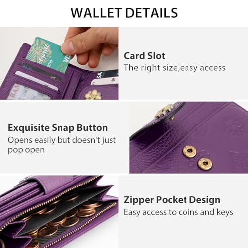 Image of XINNSTAR Small Wallet for Women RFID Blocking Leather Trifold Compact Card Wallets Ladies Wristlet Purse with Zipper Coin Pocket ID Window