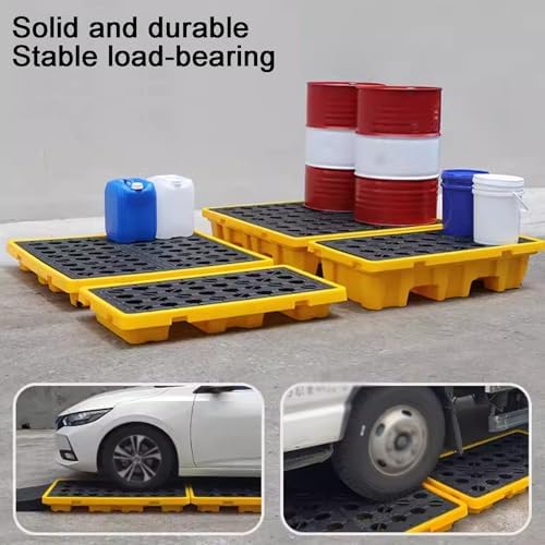 Low Profile Drum Spill Containment Pallet with Drain, Stackable Leak Proof Tray for Safe Chemical Storage and Spill Prevention,25.8x14.2x4.7in