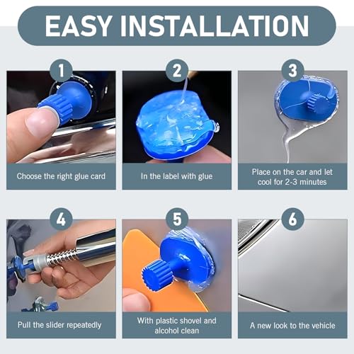 Image of 19 PCS Car Dent Repair Tool, Short T-Handle Puller + Eighteen Specifications of Dent Suction Cup Puller, Detachable Portable Multifunctional Universal for Car Repair Accessory (Blue & Silver)