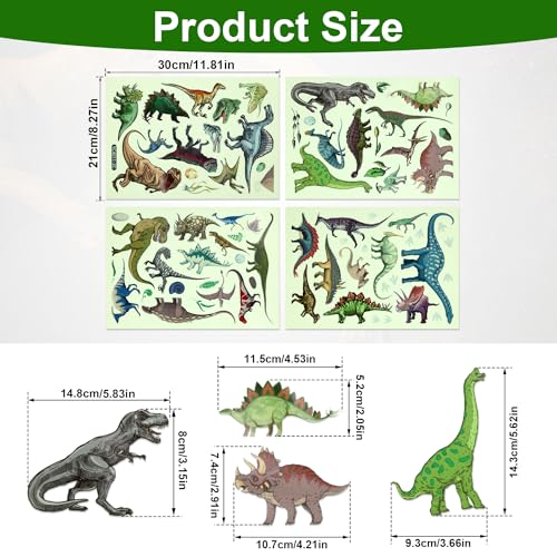 4 láminas de vinilos de dinosaurios que brillan en la oscuridad miniatura 2