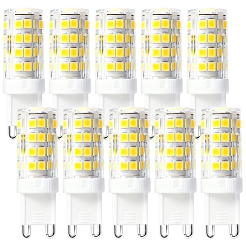 GBKDQQ 10 unidades G9 LED blanco cálido, 5 W, 3000 K, 350 lm, para bombillas halógenas de 40 W, sin parpadeo, ahorro de energía, 52 ledes, AC/DC 220 240 V G9, no regulable
