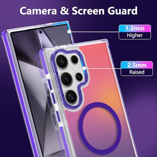 Image of Magnetic Case for Samsung Galaxy S24 Ultra [Compatible with Magsafe] [Cute Fashion Fluorescent Design] [1 Screen Protector] Slim Translucent Matte Case for Galaxy S24 Ultra 6.8 inch, Purple
