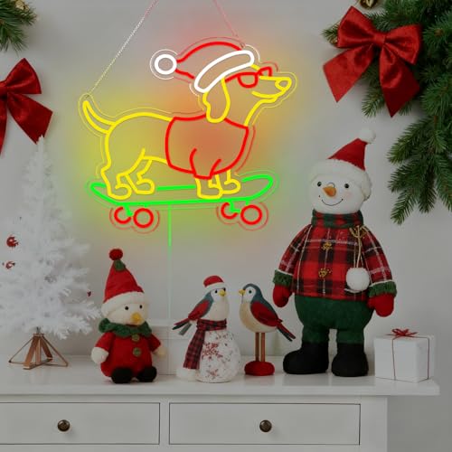 Image of Christmas Neon Sign, Gift for Dachshund Women, Dimmable Dog Lover Gift for Christmas Decorations USB Powered 14.9x13.4in