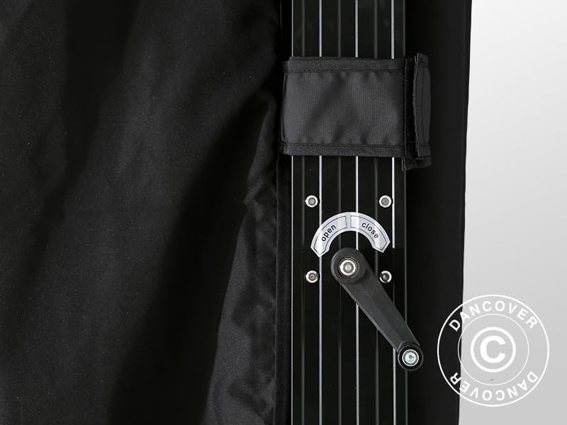 Close-up of the crank mechanism for operating the louvered roof of the pergola