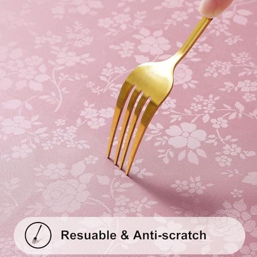 Image of Smiry Rectangle Table Cloth, Waterproof Heavy Duty Vinyl Tablecloths, Wipeable Washable Table Cover for Kitchen and Dining Room (Dirty Pink, 60 inch X 120 inch)