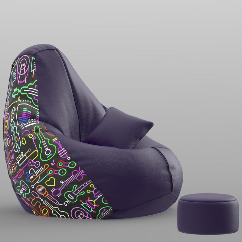 Image of Biggie Bean Bag Chair with Beans Filled 4XL Evergreen Classics Bean Bag-Loud Prints-Soft Landings-Styled with Free Cushion & Footrest (Matching Color : Printed Abstract Pattern 1001-Indigo)
