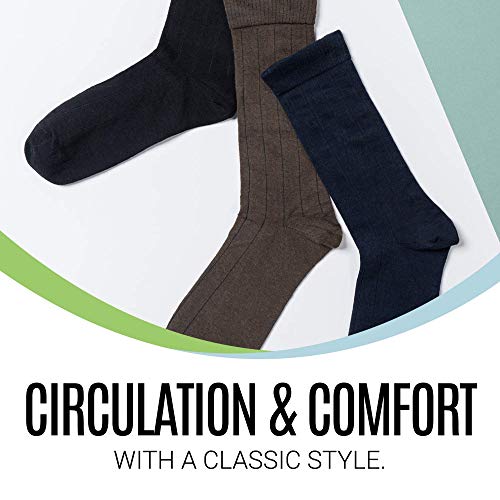 Diabetic Socks for Men by Sugar Free Sox Mid-Calf Ribbed 3 Pairs | Improve Foot Health Comfort Circulation | Seamless Toe | Non-Binding Top (10-13, Black/Navy/Brown) - Thumbnail 6