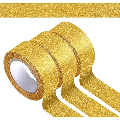 HAPY SHOP 3 Rolls Gold Glitter Tape,Gold Glitter Washi Tape 15mm by 5m,Total 15m/17.5 Yards,for Scrapbook,Crafting Cover