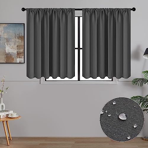 MRTREES Petit Rideau Occultant Gris de Cuisine 60x90 CM Tissu Impermeable Rideaux Courts Thermiques Isolant Anti Froid et Chaleur Passe Tringle pour Fenetre...