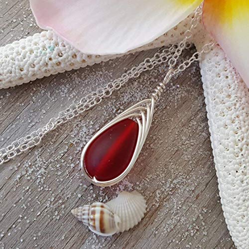 Yinahawaii Handmade In Hawaii, Wire Braided Ruby Red Sea Glass Necklace,"July Birthstone" thumb #3