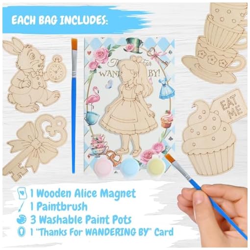 12 Pack Alice Party Favors - Paint your own wooden magnet - Image 3