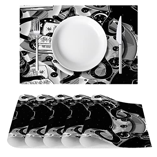 Set de table chat noir tapis de table thermorésistant chat de cuisine x6 - 3