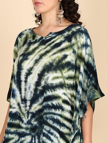 Image of Maaesa Women Handcrafted Tie & Dye Rayon Crepe Kaftan Dress | Casual Wear | Flowy Kaftan Style | Lightweight & Breathable Fabric