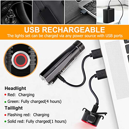 Te-Rich Ultra Bright Bike Lights Rechargeable 800 Lumens Headlight and Taillight Set, LED Bicycle Lights Front and Back, Quick Release Safety Lamp Cycling Accessories for Road/Mountain/City Bikes