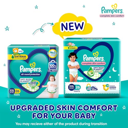 Image of Pampers All round Protection Pants, Double Extra Large size baby diapers (XXL) 28 Count, Lotion with Aloe Vera