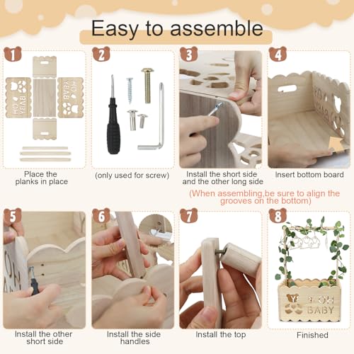 Image of Wooden Baby Shower Crate Closet with Hangers, Baby Shower Gifts Basket with Handle Garland Storage Crate Hamper for Pregnant New Parents (Wood Color)