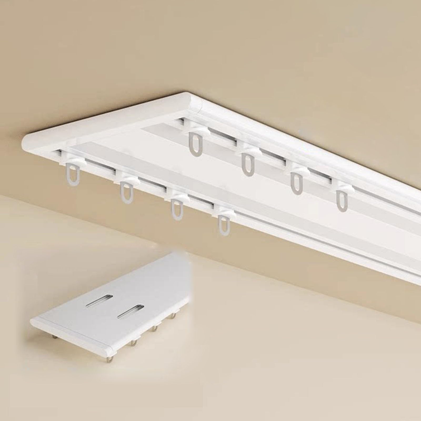 Double Curtain Track Ceiling Mounted Heavy Duty 1m 2m 3m 4m 5m Aluminium Rail Slimline Room Divider Track Kit With Quiet Gliders For Bay Windows Campervan Hospital(White,3.3M/10.8FT)