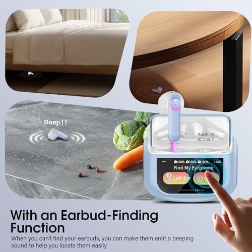 Image of Wireless Earbuds, Bluetooth 5.4 Headphones with Multifunctional Touch Screen, 48H Bass Stereo Ear Buds with ANC /ENC Noise Cancelling /Transparency Mode, IPX7 Earphones with 5 EQ Modes, Sky Blue