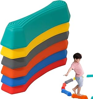 Azonee Stepping Stones Balance Beam For Kids Rainbow Balancing Non-Slip Textured Portable Obstacle Course Step Sensory Playground Enhance Physical Coordination 6Pcs
