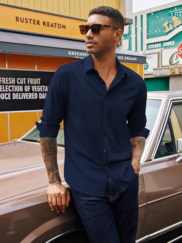 PJ PAUL JONES Mens Long Sleeve Button Down Shirts Wrinkle Free Stretch Untucked Dress Shirts Business Casual Shirt3