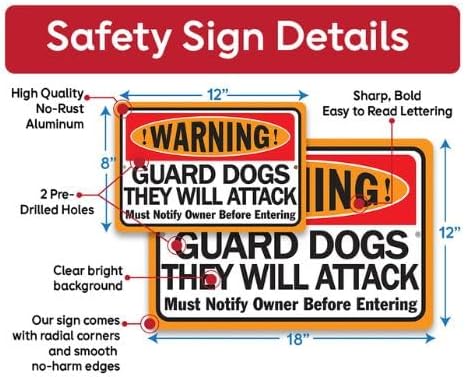 Miniatura 4 de Metal Signs - Warning Guard Dogs They Will Attack - Property Warning Guard Dog Bites Signs - Durable Metal Sign - Use IndoorOutdoor - Notice Sign