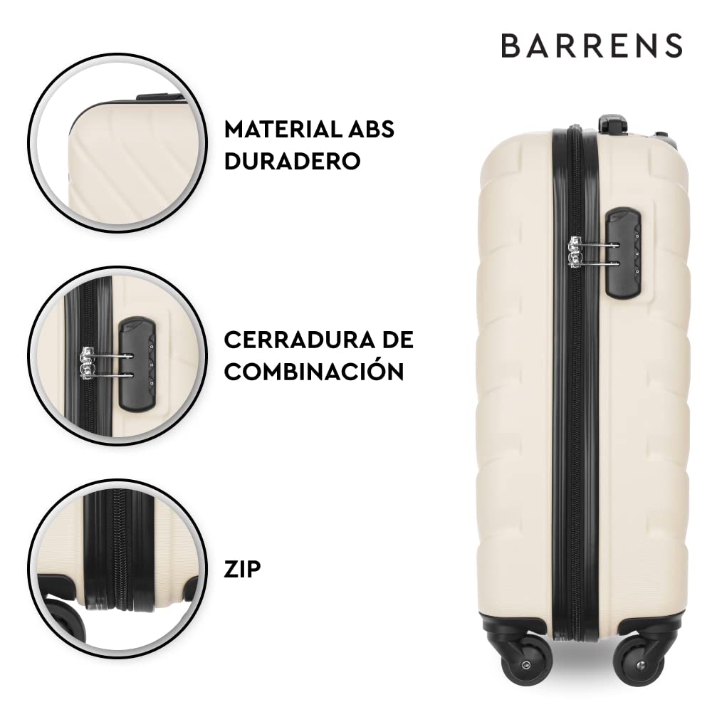 BARRENS Maleta de Cabina | Equipaje de Cabina | 55x40x20 cm | 34 L | ABS | Maleta de Viaje | 4 Ruedas | Asa Flexible | Maleta rígida | Compatible con líneas aéreas | Beige