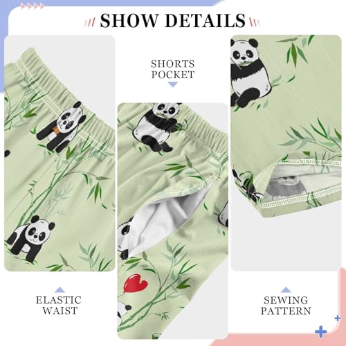 Panda Leaves Love Boys Long Pants Soft Trousers Elastic Waist Kids Lounge Bottoms with Pockets S-XL4