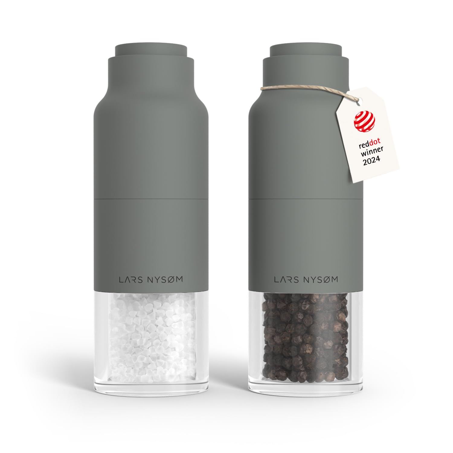 LARS NYSØM Salz und Pfeffermühle Set mit verstellbarem Keramikmahlwerk I Edelstahl Pfeffermühle und Salzmühle I Gewürzmühlen Set (Ash Gray)