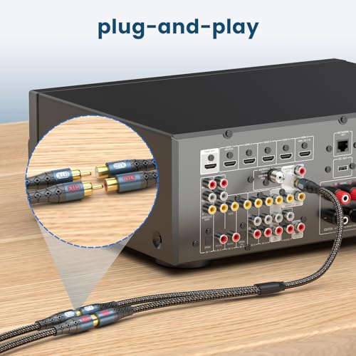 Image of EMK RCA Splitter 1 Male to 2RCA Female Copper Shell Gold-Plated Y Adapter RCA Male to 2RCA Female Cable RCA Y Splitter Connectors Extension Cord 1ft /0.3m