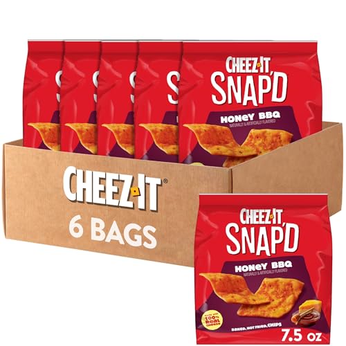 Cheez-It Snap'd Cheesy Baked Chips, Thin Crisps, Lunch Snacks, Honey BBQ (6 Bags) - image 1