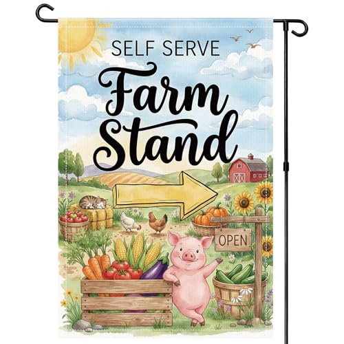 Farm Themed Garden Flag Decor - NOVBAUB Self Serve Farm Stand Garden Banner Gifts for Outdoor Yard House Porch Patio Decor Double-Sided Farmhouse Flags 12 x 18 Inch (no flagpole)