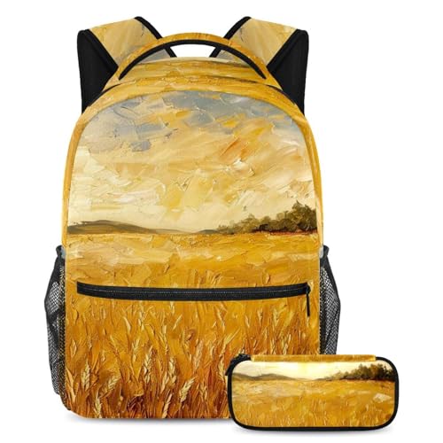Sac à dos Art Golden Fields grand sac à livres de voyage pour enfants et adolescents