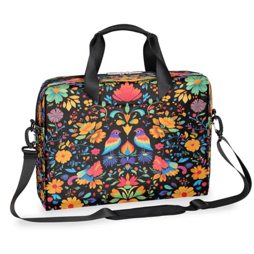 Sac ordinateur 16 pouces à motif oiseaux et fleurs avec bandoulière réglable