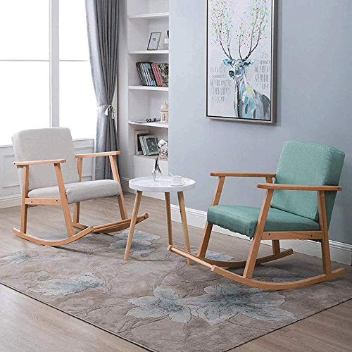 CHICAI schommelstoel - gestoffeerde schommelstoel, moderne hoge rugleuning fauteuil, comfortabele tuimelstof gewatteerde zitting houten basis (kleur: bruin) - Afbeelding 3