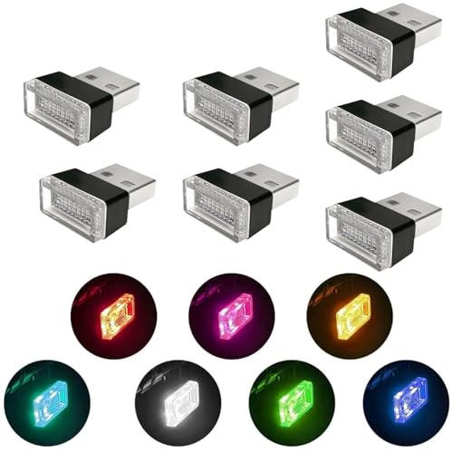 LEZED 7 Stück Auto USB Beleuchtung Beleuchtung Innenraum Led Usb Für Auto,Laptops (7 Farben: Eisblau, Rotes, Rosa Lila, Gelbes, Grünes, Blaues, Weißes).