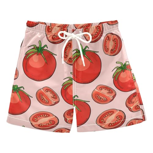 DOMIKING Tomato Slice Pink Toddler Boys' Swim Trunks Mesh Lining Swim Shorts for Boys Beach Pool Adjustable Waist