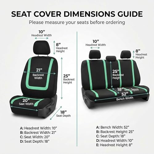 Image of FH Group Car Seat Covers Full Set Cloth - Universal Fit Automotive Seat Covers, Low Back Front Seat Covers, Solid Back Seat Cover, Washable Car Seat Cover for SUV, Sedan and Van Mint