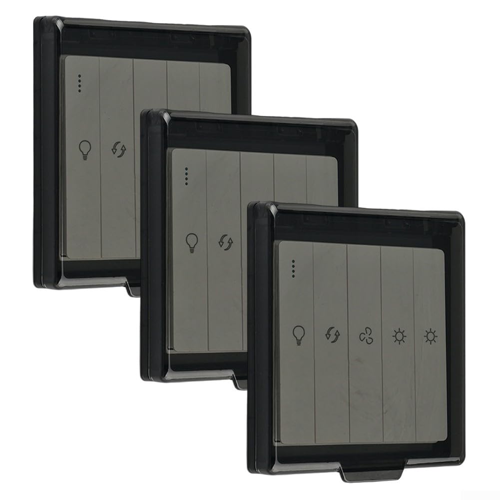 3 Pack Waterproof Self Switch Protective Covers Wall Socket Safety Solution (Black)