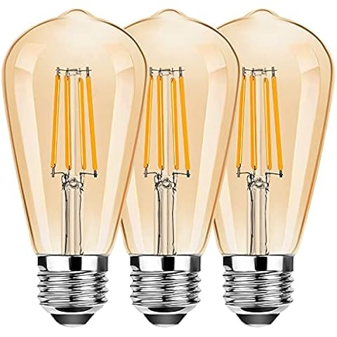 ProCrus ST64 4W LED Vintage Light Bulbs,Edison E27 Screw LED Filament Bulb,40W Incandescent Equivalent,2700K Warm White,Retro Antique Style,Amber,360° Beam Angle,Non-dimmable,3 Pack,Energy Class F Cover