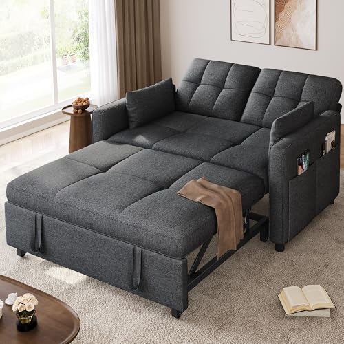 YITAHOME Schlafsofa mit Schlaffunktion, 182x136 cm Sofa, 5-stufig Verstellbarer Rückenlehne, 3-in-1 Schlafcouch mit 2 Kissen & Seitentasche, 2-Sitzer Sofa Bed für Gästezimmer, Grau