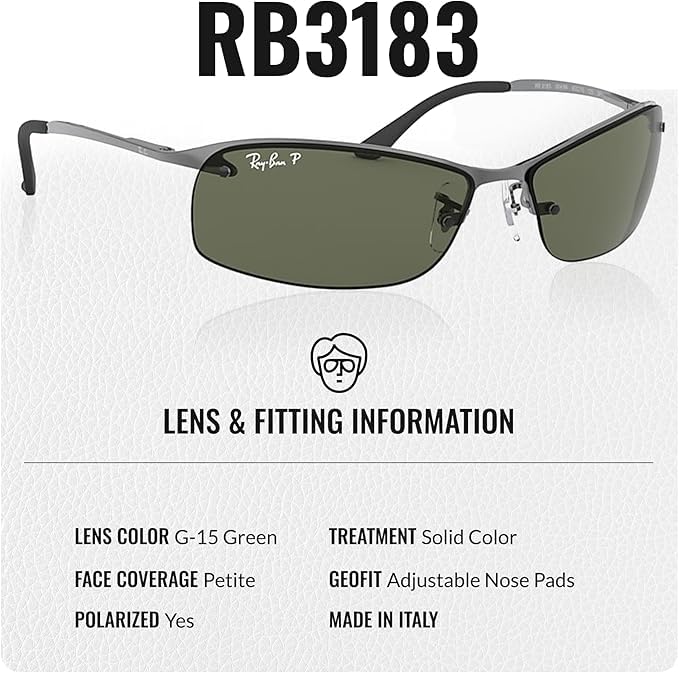 Image of Ray-Ban RB3183 Rectangle Shaped Sunglasses for Men with Official RAYBAN Eyewear Kit