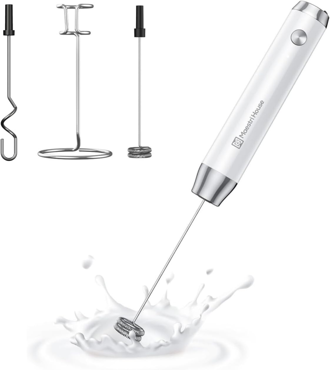 Maestri House Rechargeable Milk Frother with Stand & Whisk Hook