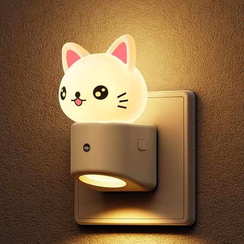 LOHAS-LED Veilleuse à Prise, Adorable Chaton 3D avec Capteur Crépusculaire, RGB + Blanc Chaud 3000K, Changement de Couleur, Veilleuses pour Bébé pour...