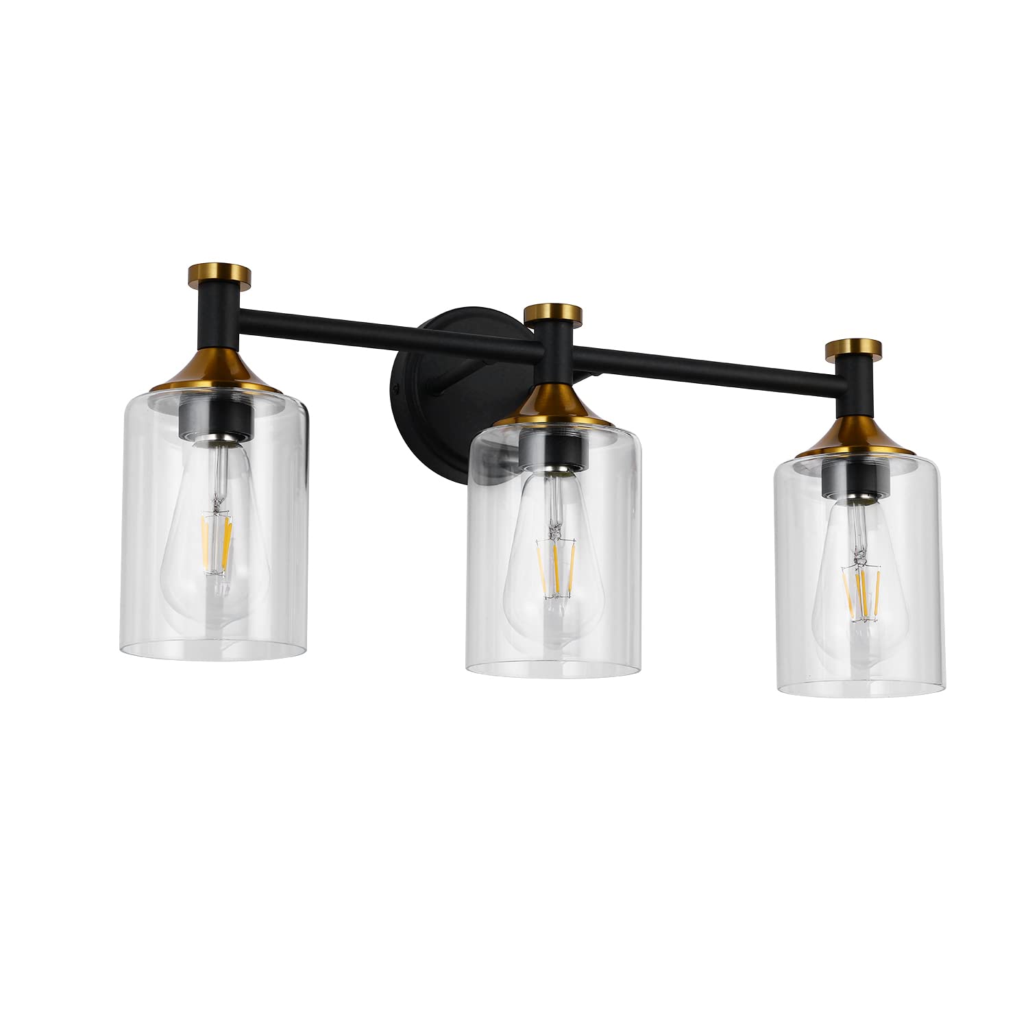 BRIVOLART Vintage Vanity Light Bathroom Light Fixture Over Mirror for Bath Glass Shade Light Black and Bronze Modern Style 3 Lights(Exclude Bulbs)