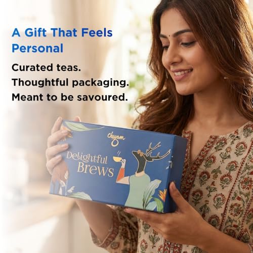 Image of CHAYAM Delightful Brews Value Tea Gift Set with Cup | 12 Assorted Tea Bags & Elegant Gold-Accented Ceramic Kulhad | Tea Hamper for Corporate Gifting | Festive & Birthday Gift | Value Tea Sampler Gift Pack