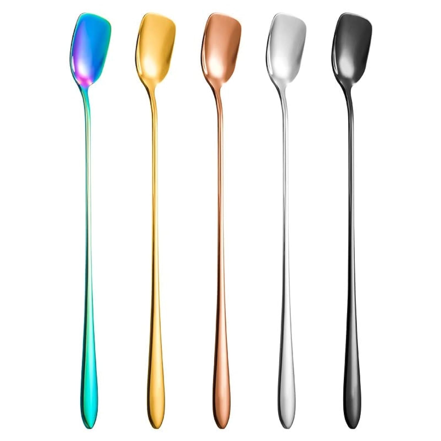 Cuillère à thé 5pcs Cuillères en acier inoxydable 304, Cuillère à café à long manche, Pelle à tête carrée Cuillère à thé Dessert Cuillères à miel Couverts de cuisine Cuillères à café little surprise