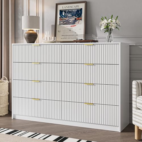 Image of MAISONARIA White Dresser for Bedroom, 8 Drawer Double Dresser, Modern Chest of Drawers for Bedroom, Living Room, Entryway and Closet, 55 inch L x 15.7 inch D x 37.4 inch H